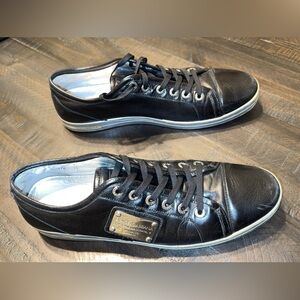 Dolce & Gabbana DG Sneakers Vitello Nappato Black Leather Shoes Men Size 11